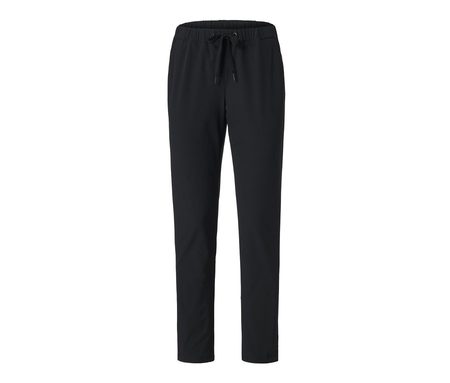 Eine schwarze Softshell-Joggpants mit Kordelzug in der Taille.