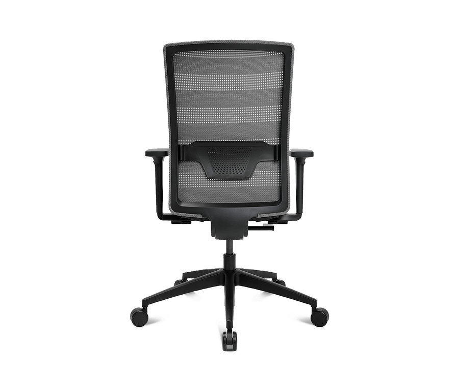 Rückansicht des grauen Topstar Bürostuhls »Airwork« mit schwarzem Rahmen und fünf Rollen.