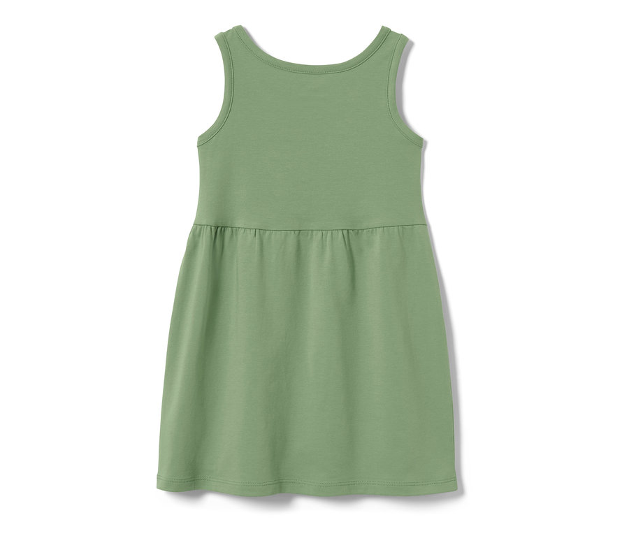 Grünes Kinder-Jerseykleid mit Löwenmotiv.