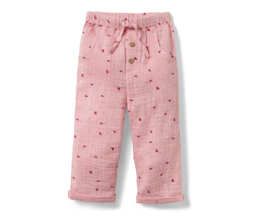 Rosa Baby-Schlupfhose mit Blumenmuster.