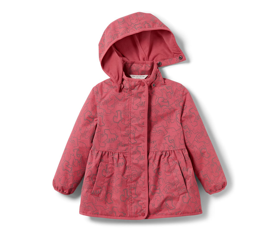 Rosa Kinder-Thermo-Regenjacke mit reflektierenden Elementen.