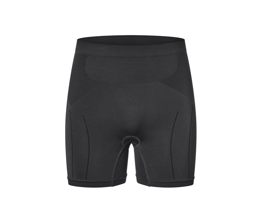 Schwarze Radunterhose auf weißem Hintergrund.