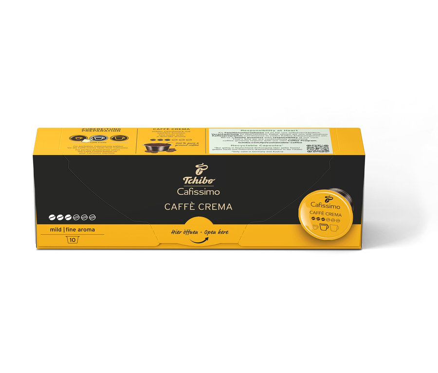 Packung RA CFM Caffe Crema mild 10 Cup Paket, Cafissimo Caffè Crema mild - 10 Kapseln und Cafissimo Caffè Crema mild - 80 Kapseln.