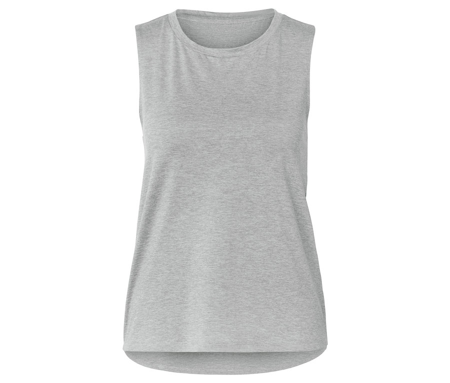 Graues, ärmelloses Tanktop.