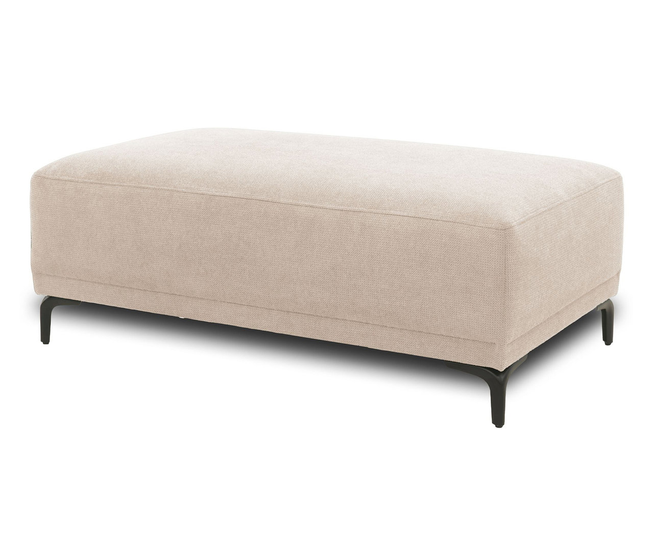 Cremefarbener DOMO Eck-Schlafsofa-Hocker mit schwarzen Füßen.