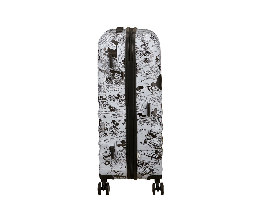 American Tourister Wavebreaker »Minnie Mouse«, mittelgroßer Koffer mit schwarz-weißem Mickey Mouse Comic-Aufdruck.