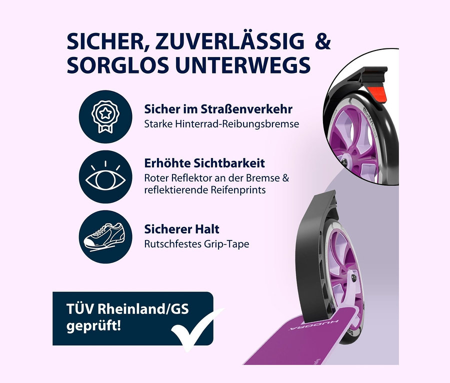 Detailaufnahme von einem lilafarbenen HUDORA Scooter»BigWheel® 205« advanced.