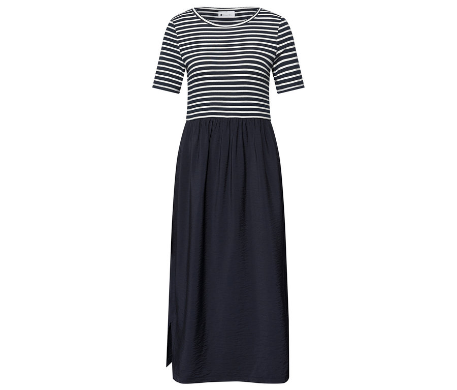 Street One Kleid mit blau-weiß gestreiftem Oberteil und langem, dunklem Rock.