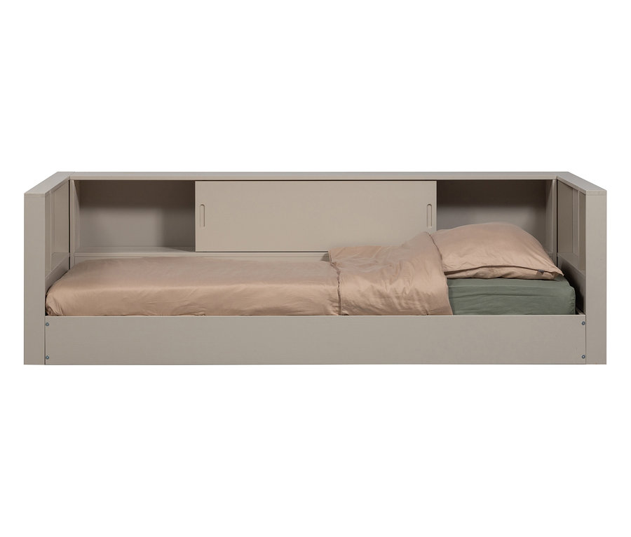 WOOOD Kiefernholz-Bed-Bank »Carter« in Staubfarbe mit Bettzeug.