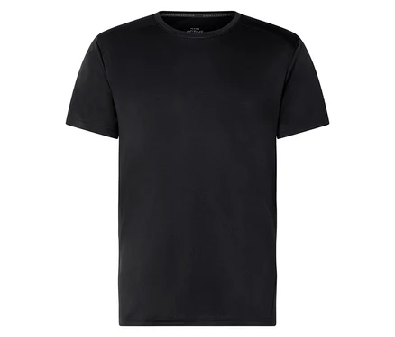 Schwarzes Sport T-Shirt mit kurzen Ärmeln.