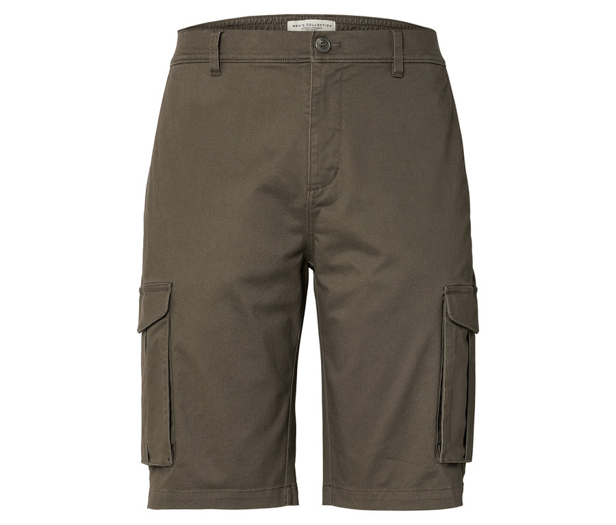 Olivefarbene Cargo-Shorts mit Taschen.