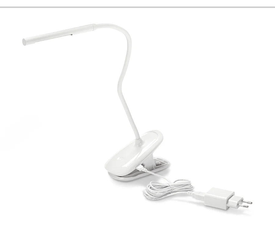 Weiße LED-Klemmleuchte mit Akku.