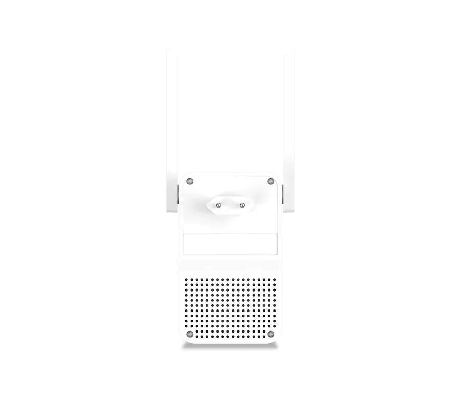 Weißer Strong WiFi 6 Repeater »AX 3000« mit zwei Antennen, einem Netzstecker und perforierter Unterseite.