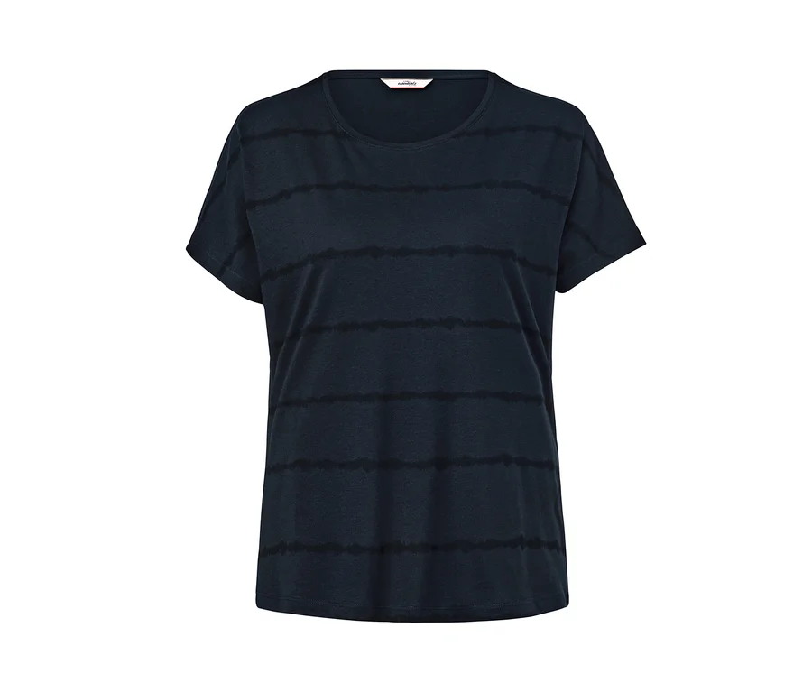 Dunkelblaues Shirt mit Rundhalsausschnitt.