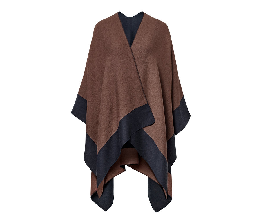 Ein brauner und schwarzer Wende-Poncho.