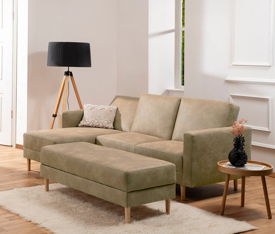 Wohnzimmer mit Federkern-Eckschlafsofa »Just More« mit Stauraumbank, sahara.