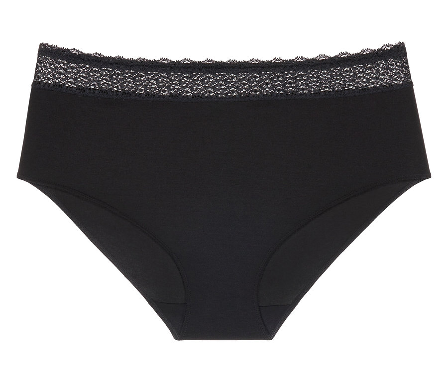 Schwarzer Slip mit Spitze am Bund.