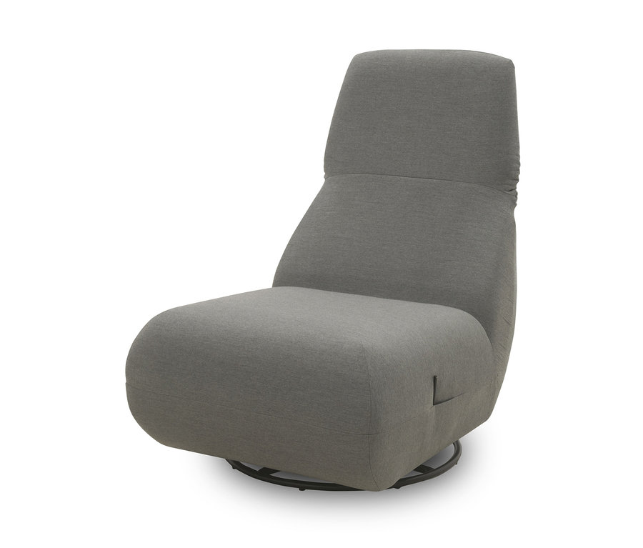 Ein grauer Domo Collection Drehsessel mit Sunbrella®-Stoff, Flanell.