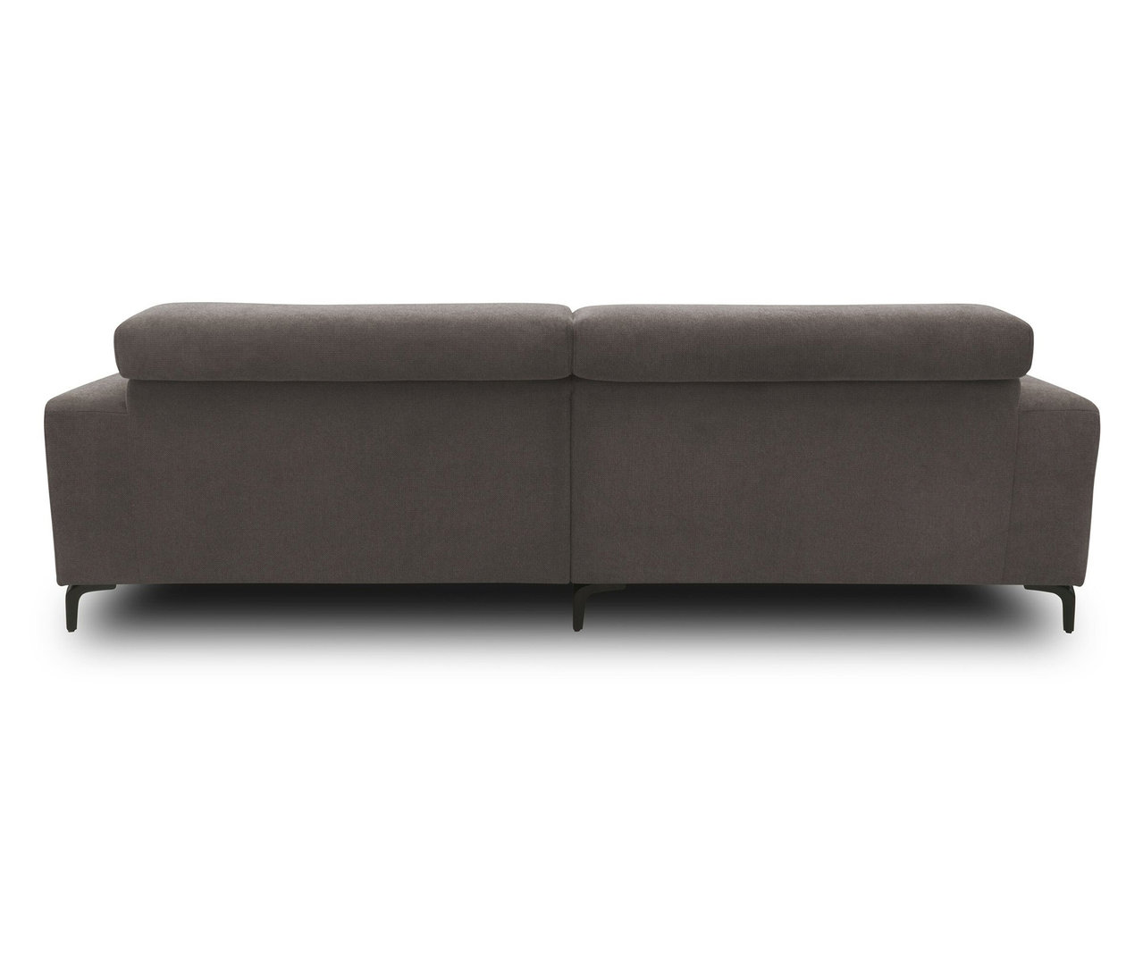 Rückansicht des grauen DOMO collection Sofas, links.