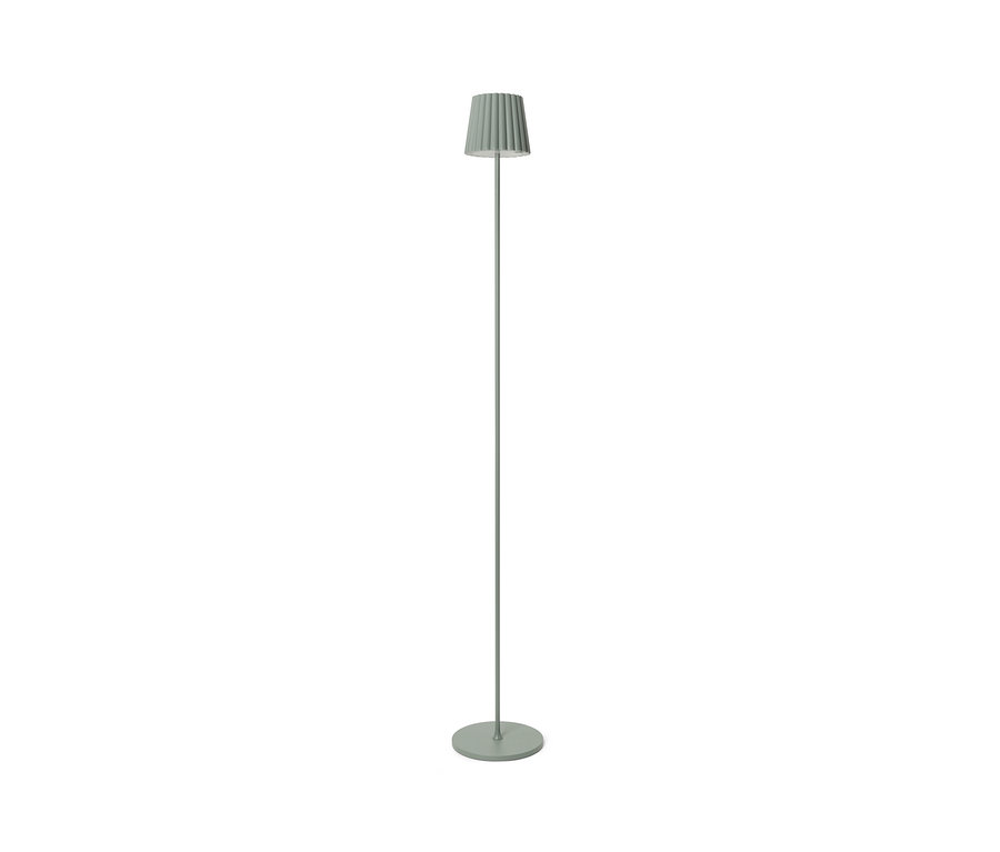 Salbeigrüne LED-Akku-Outdoor-Stehleuchte.