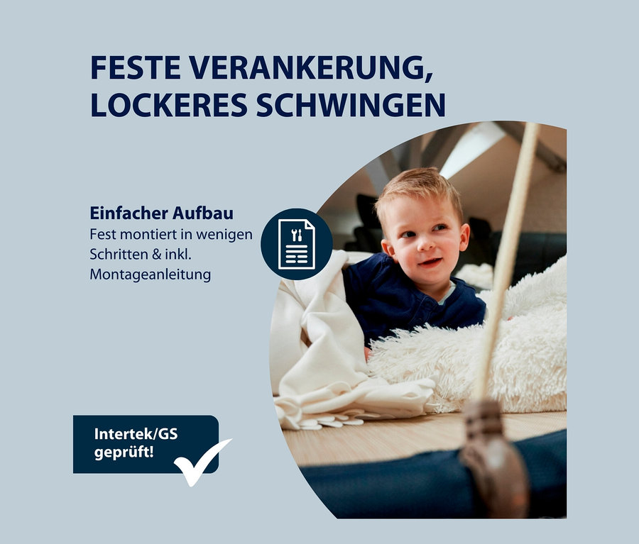 Junge liegt in mitternachtsfarbener HUDORA Nestschaukel »Lounge«, Ø 90 cm.