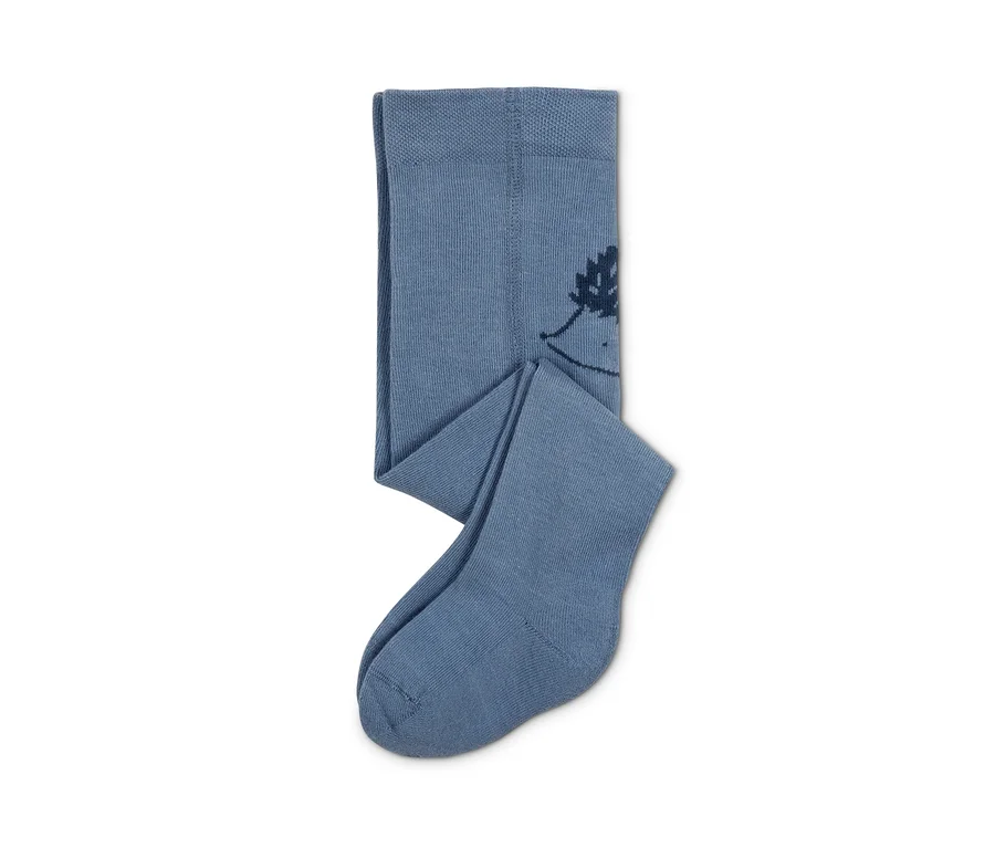 Eine blaue Strumpfhose mit Aufdruck.