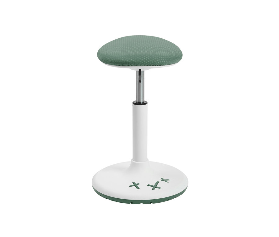 Mintfarbener Topstar Kinderhocker XStool 20 mit weißem Sockel und grünen Kreuzen.