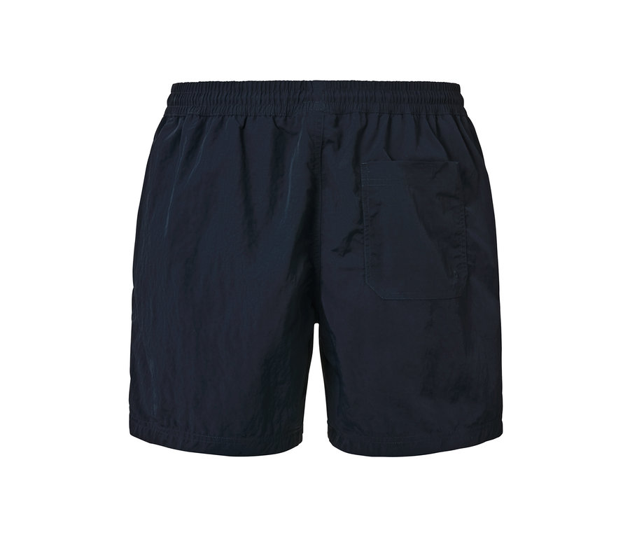 Marineblaue Badeshorts mit Gesäßtasche.