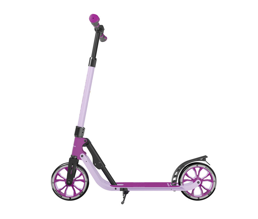 Detailansicht von der Seite des lavendelfarbenen HUDORA Scooters BigWheel® 205.