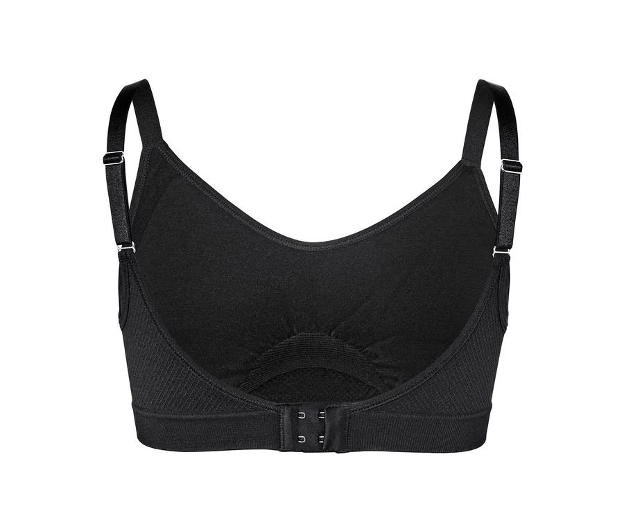 Detailansicht eines schwarzen Seamless-Sport-BHs.