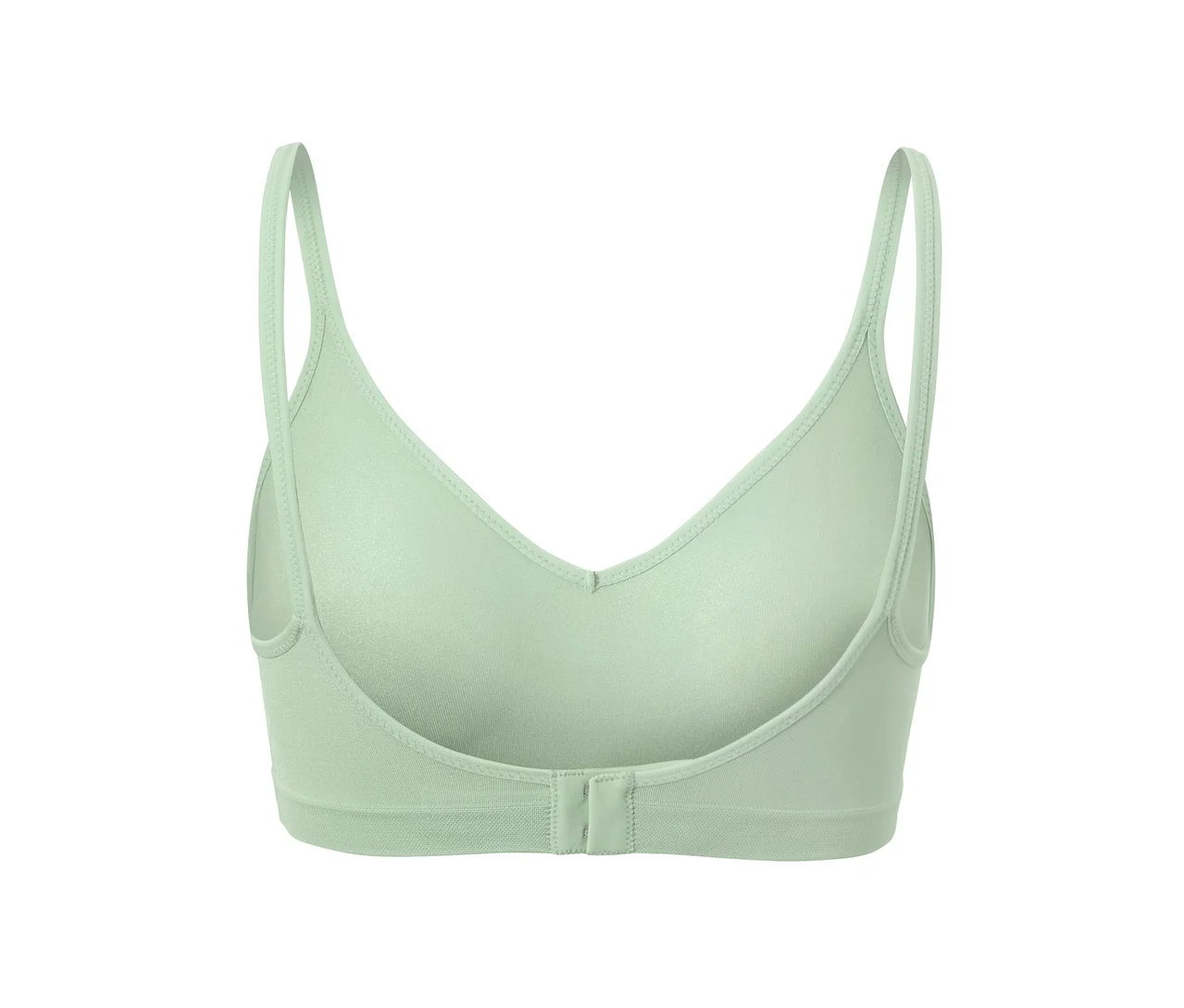 Detailansicht der Rückseite eines hellgrünen Seamless-Soft-BHs.