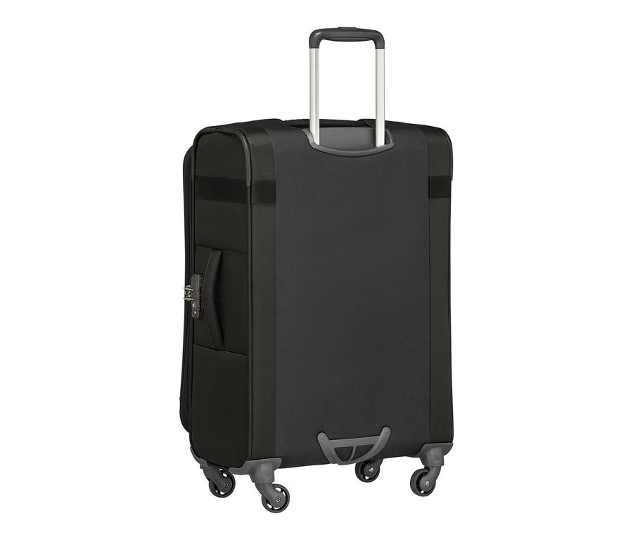 Schwarzer Samsonite CITYBEAT SPINNER, mittel, mit ausziehbarem Griff und Rollen.