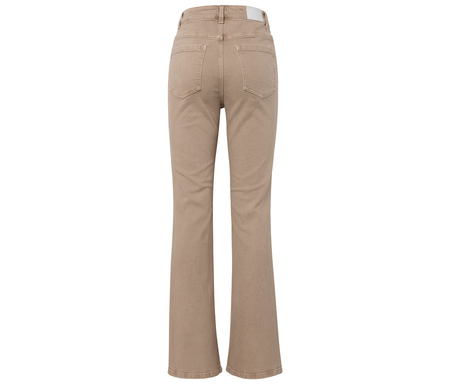 Rückansicht einer beigen Schlaghose.