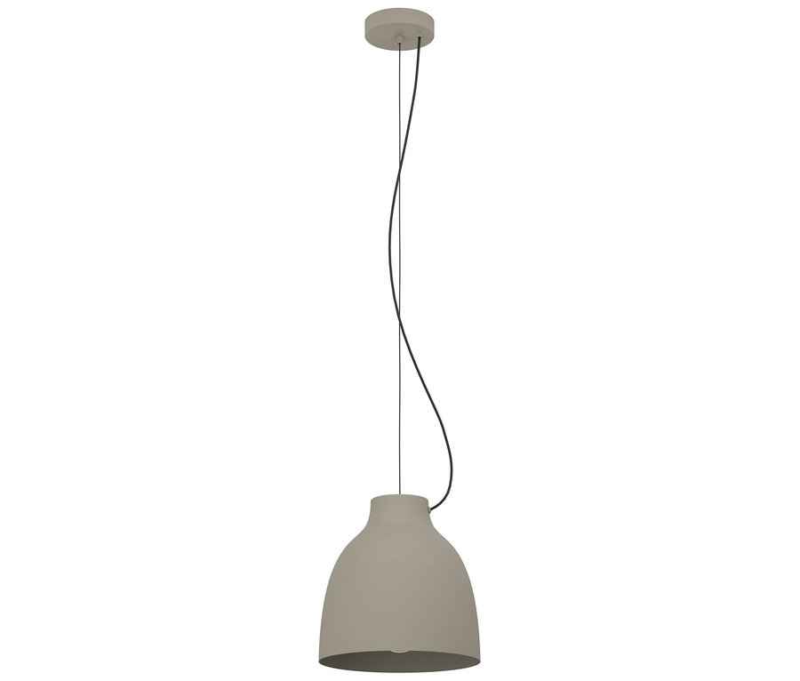 Beige Hängelampe mit schwarzem Kabel.