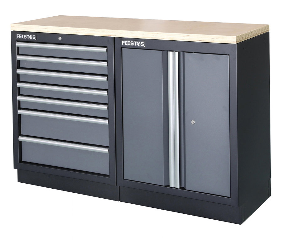 Grauer FEISTOS Werkzeugschrank »Apollo 5« mit sechs Schubladen und Schranktüren.