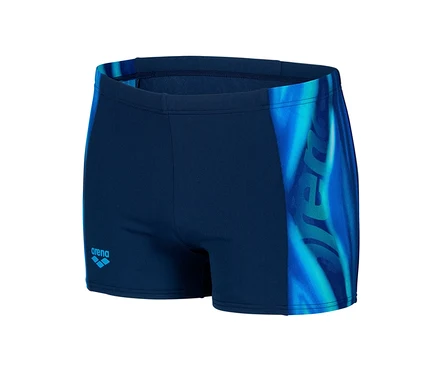Dunkelblaue arena Performance Badehose Two Sides mit blauem Muster an der Seite.