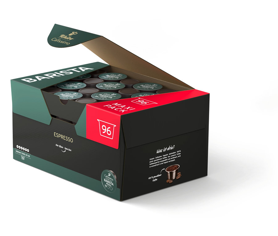 Geöffnete Packung Cafissimo BARISTA Espresso Brasil - 96 Kapsel.