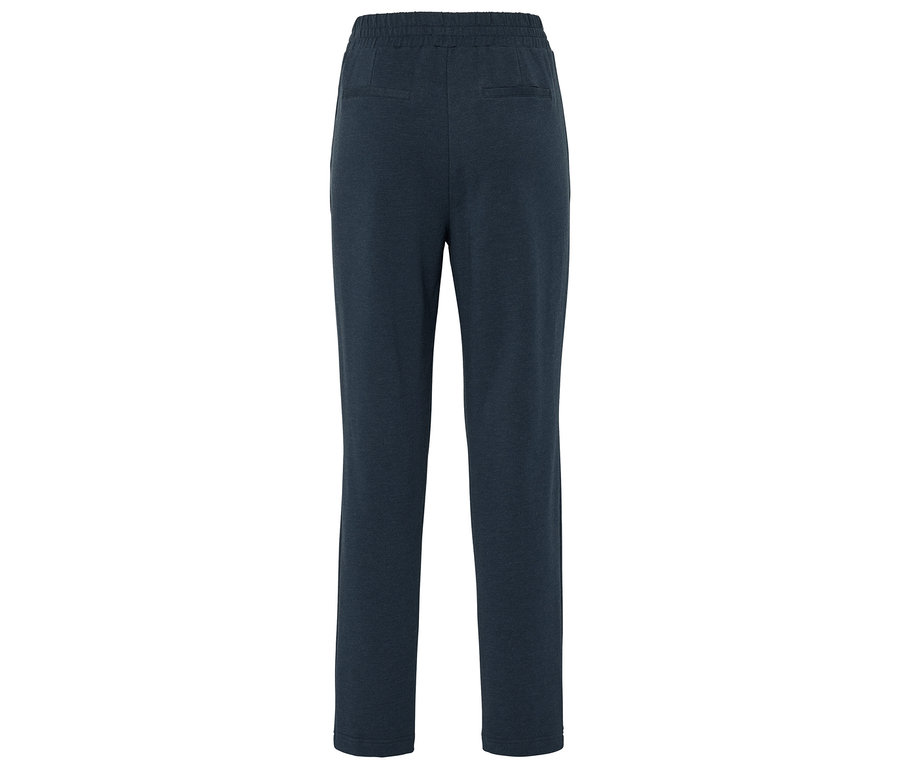Dunkelblaue, lange Hose mit Gummibund.