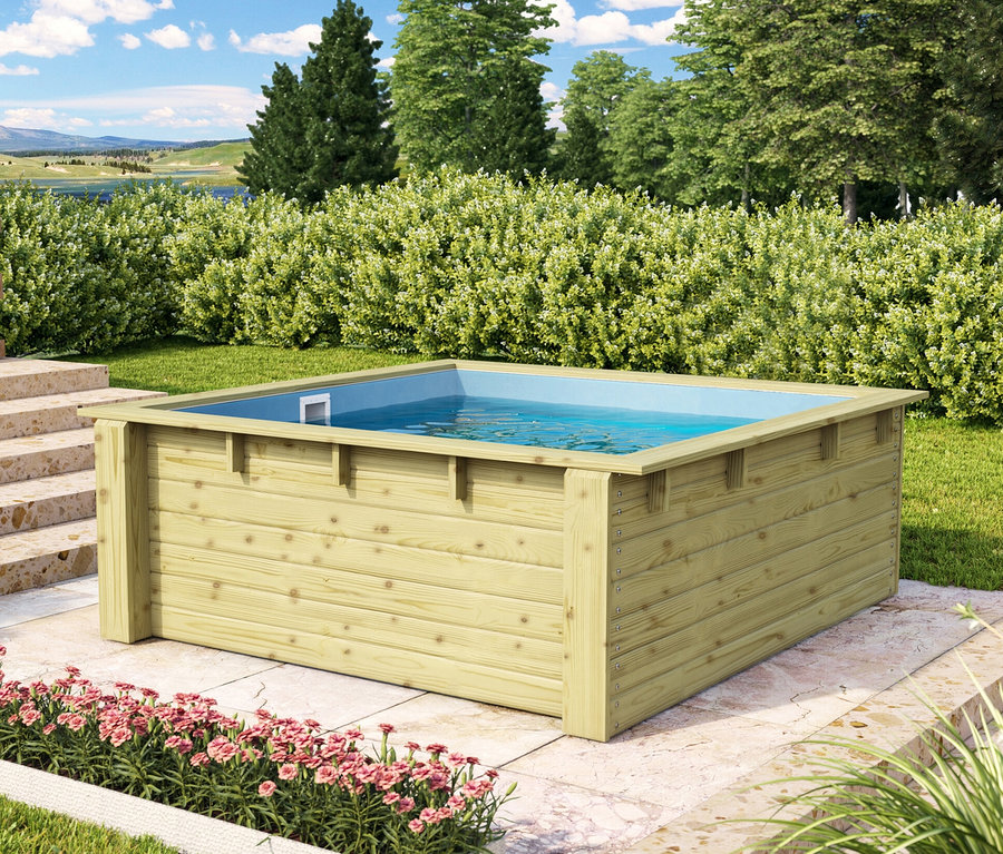 Außenansicht des Karibu Minipools (ohne Zubehör), ca. 220 x 220 cm.
