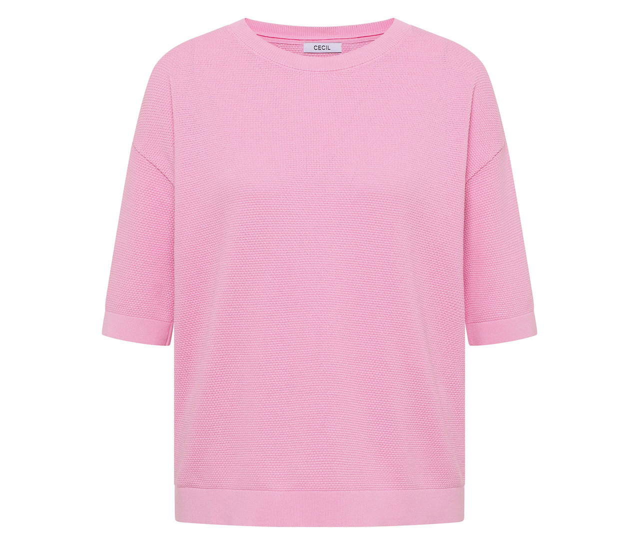 Der CECIL Kurzarmpullover in Rosa ist auf dem Foto zu sehen.