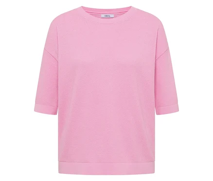 Rosa CECIL Kurzarmpullover mit Strukturmuster und Rundhalsausschnitt.