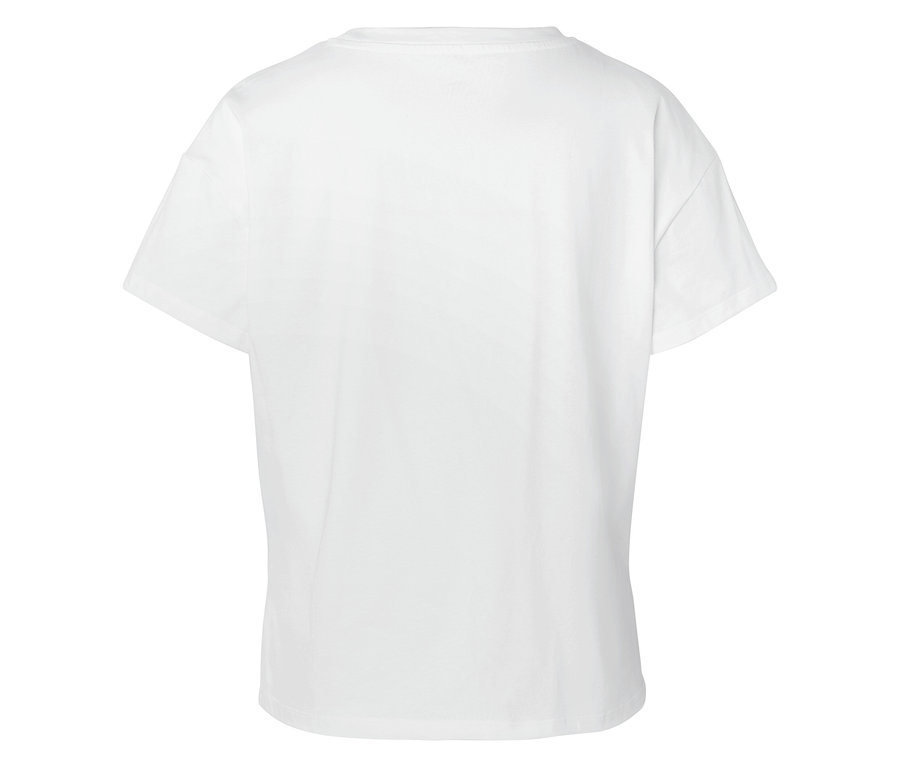 Rückansicht eines weißen T-Shirts mit kurzen Ärmeln.