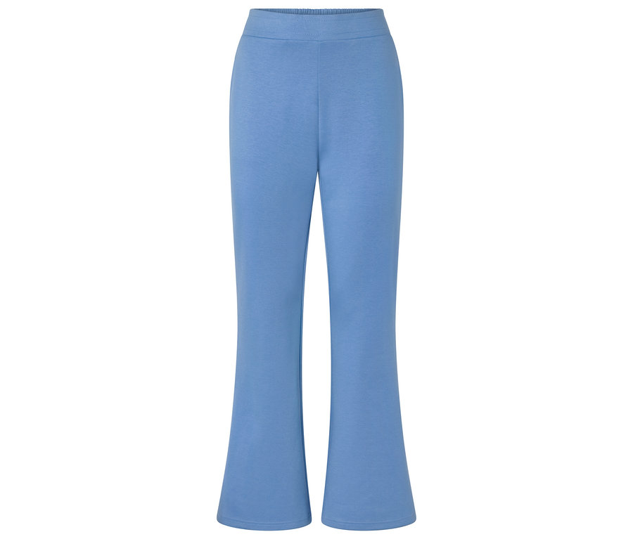 Helle, blaue Stoffhose mit Schlag.
