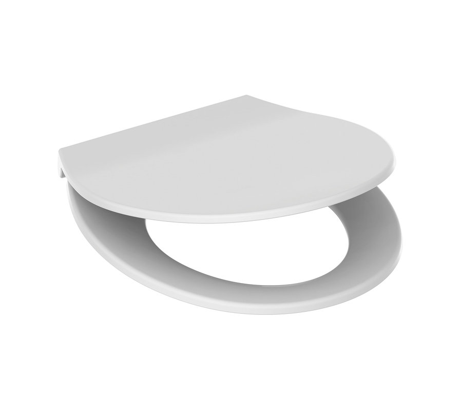 Weißer Thermoplast WC-Sitz »PREMIUM« mit geschlossenem Deckel, der den Sitzring darunter zeigt.