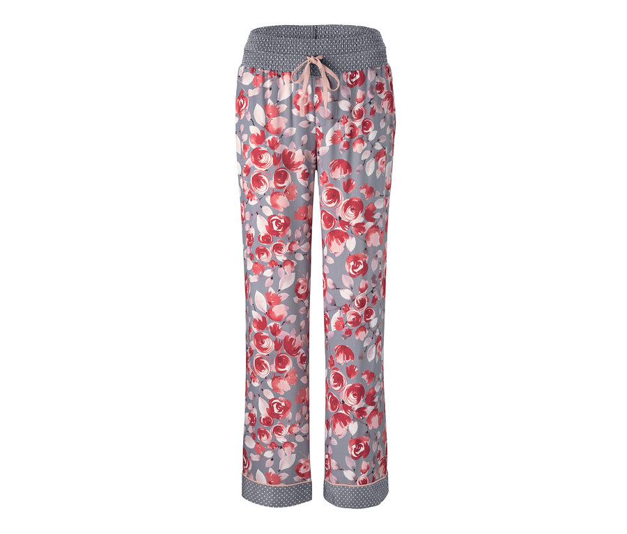 Graue Relaxhose mit rotem Blumenmuster.