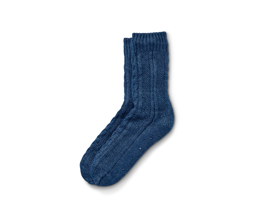Blaue Hausschuhsocken.