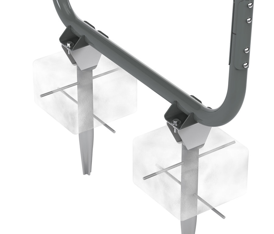 Detailansicht eines grauen EXIT Outdoor-Fitnessgeräts »MB230« mit transparenten, würfelförmigen Gewichten.