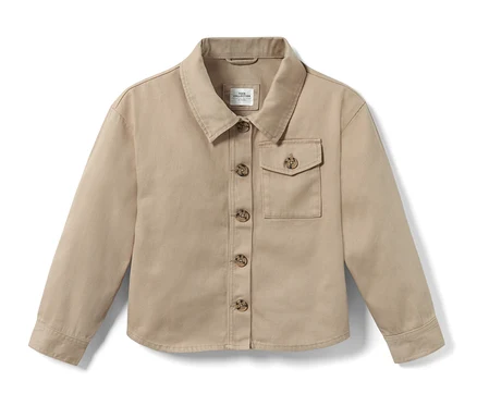 Kinder-Denimjacke mit Knöpfen und Tasche.