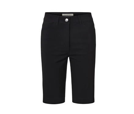 Schwarze Bengalin-Bermudashorts.