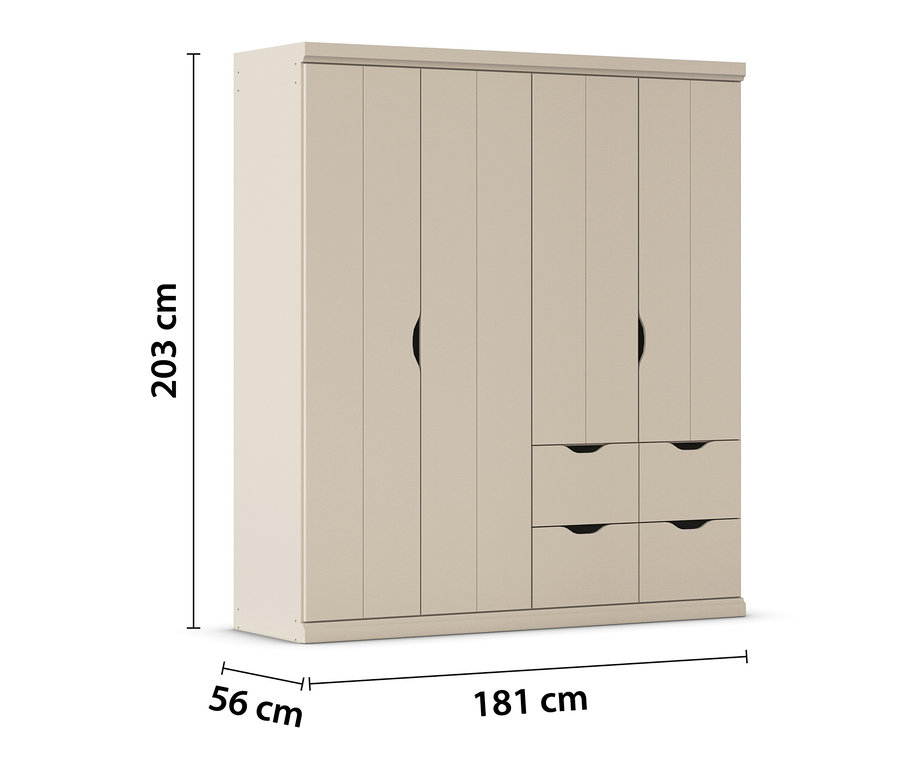 Beiger Rauch Kleiderschrank »Frieda«, 4-türig, mit 4 Schubladen.